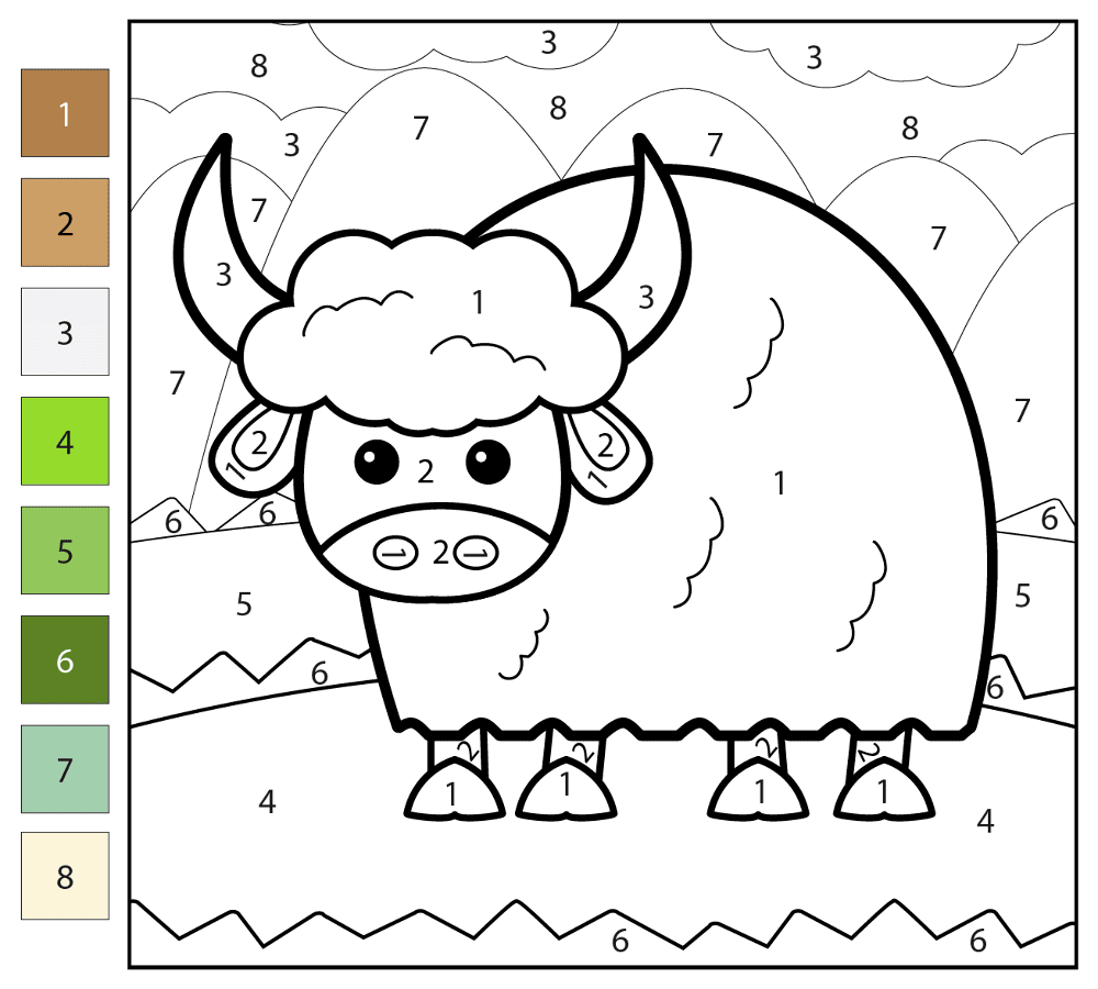 Yak Color By Number Coloring Page Md Coloring Page — Free Printable — free printable coloring page